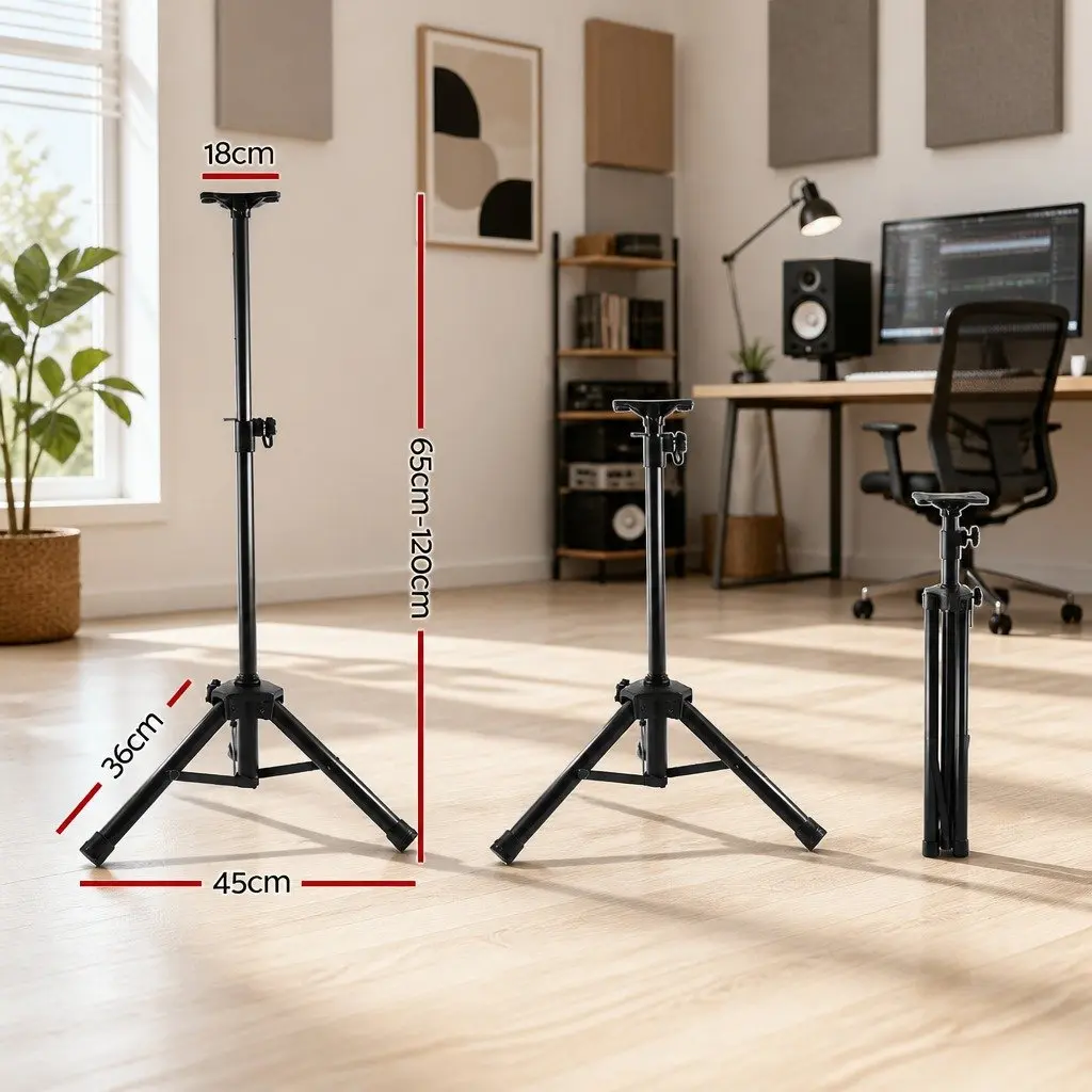 Speaker Stand Iron Adjustable Height 65-120cm Black Tripod Pair