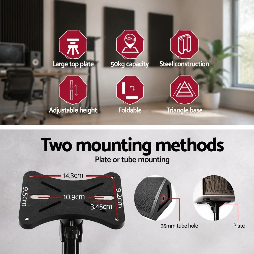 Speaker Stand Iron Adjustable Height 65-120cm Black Tripod Pair