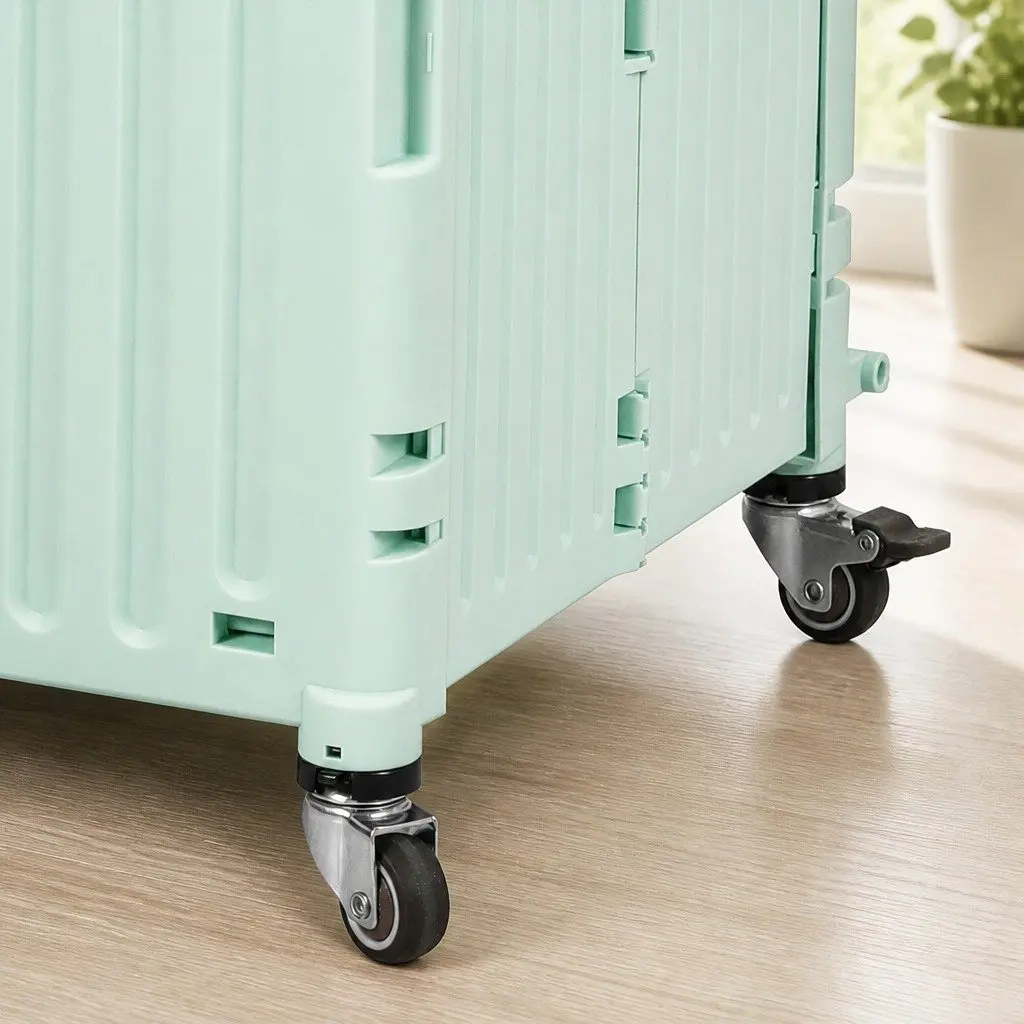 Folding Shopping Trolley Cart PP Plastic Green 42cm L x 36cm W x 45cm H