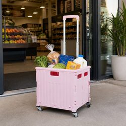Durable Pink Folding Shopping Trolley with Wheels
