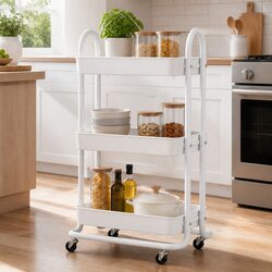 Storage Trolley Kitchen Cart 3 Tier Rack Rolling Wheels Organiser Yellow