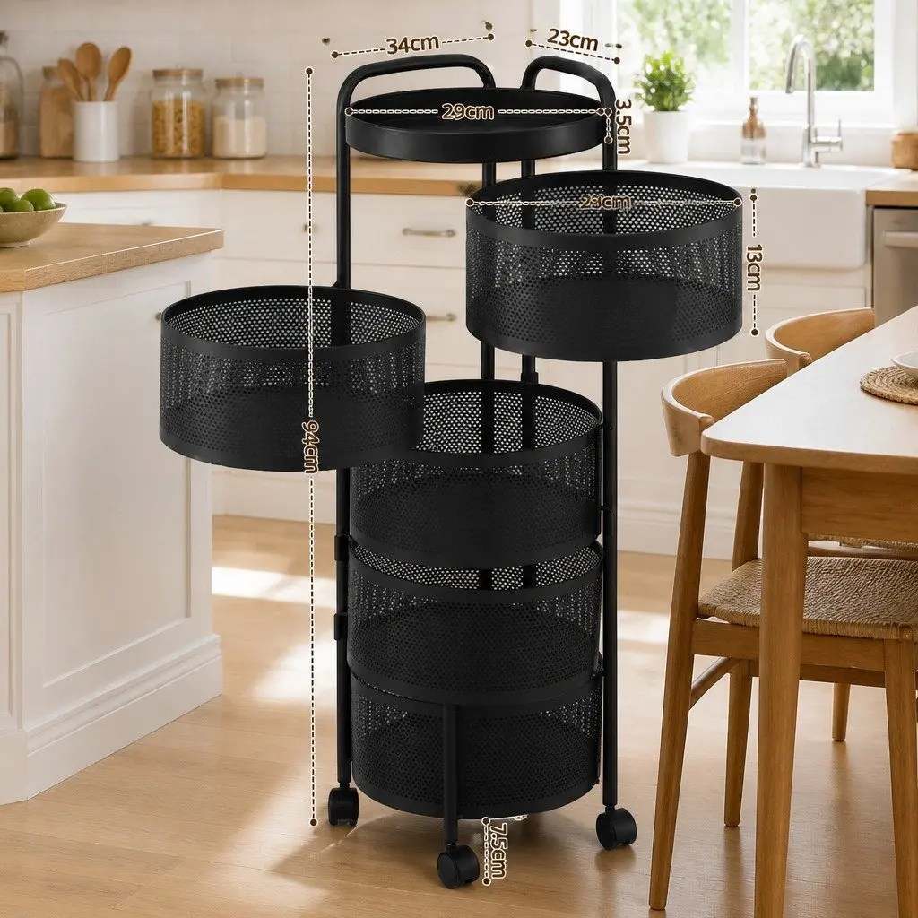 Storage Trolley Iron 5-Tier Black
