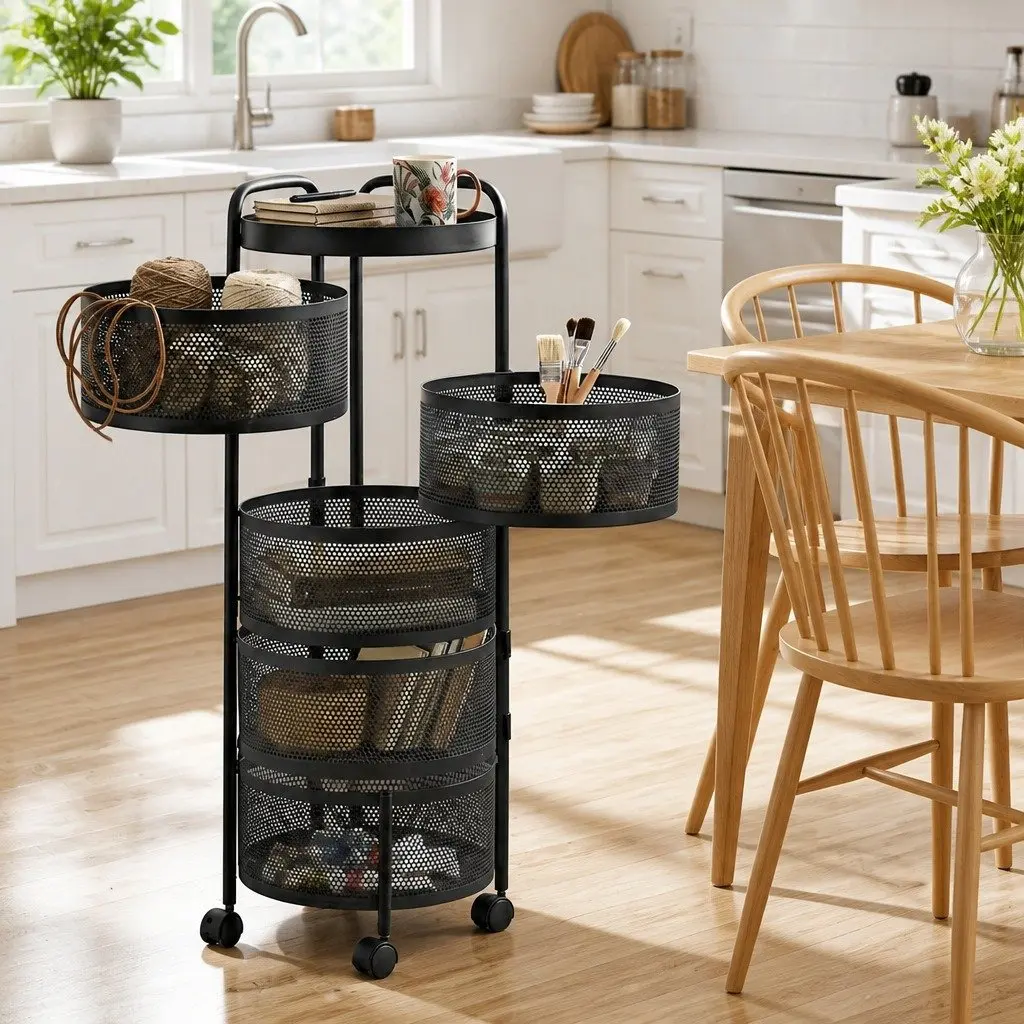 Storage Trolley Iron 5-Tier Black