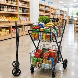 Foldable Shopping Trolley Cart Black Collapsible Kitchen Dining Storage Grocery