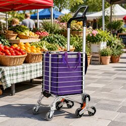 Durable Purple Foldable Shopping Trolley with Climbing Wheels