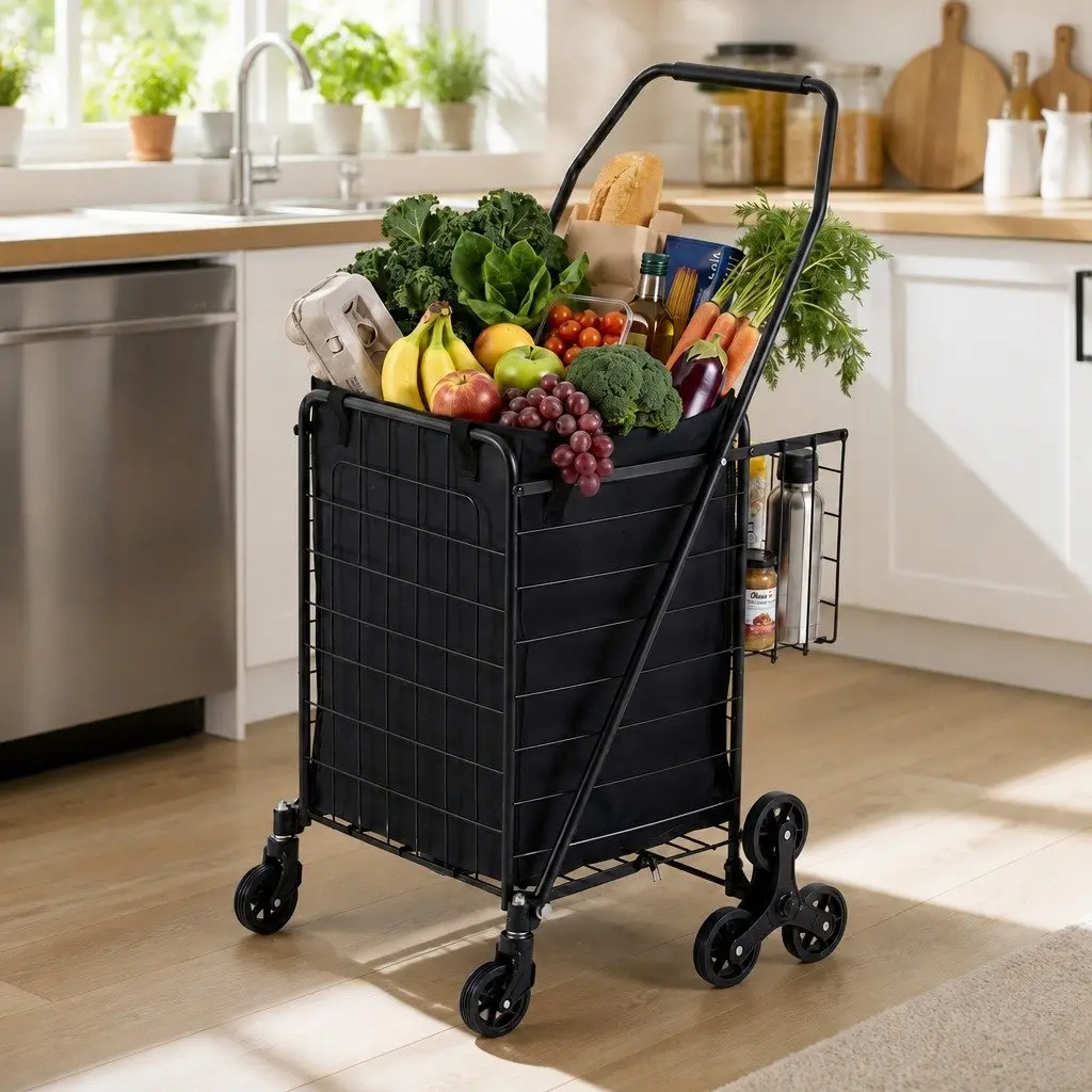 Shopping Trolley Cart Aluminium Folding Utility Stair Climbing Black Lightweight Compact