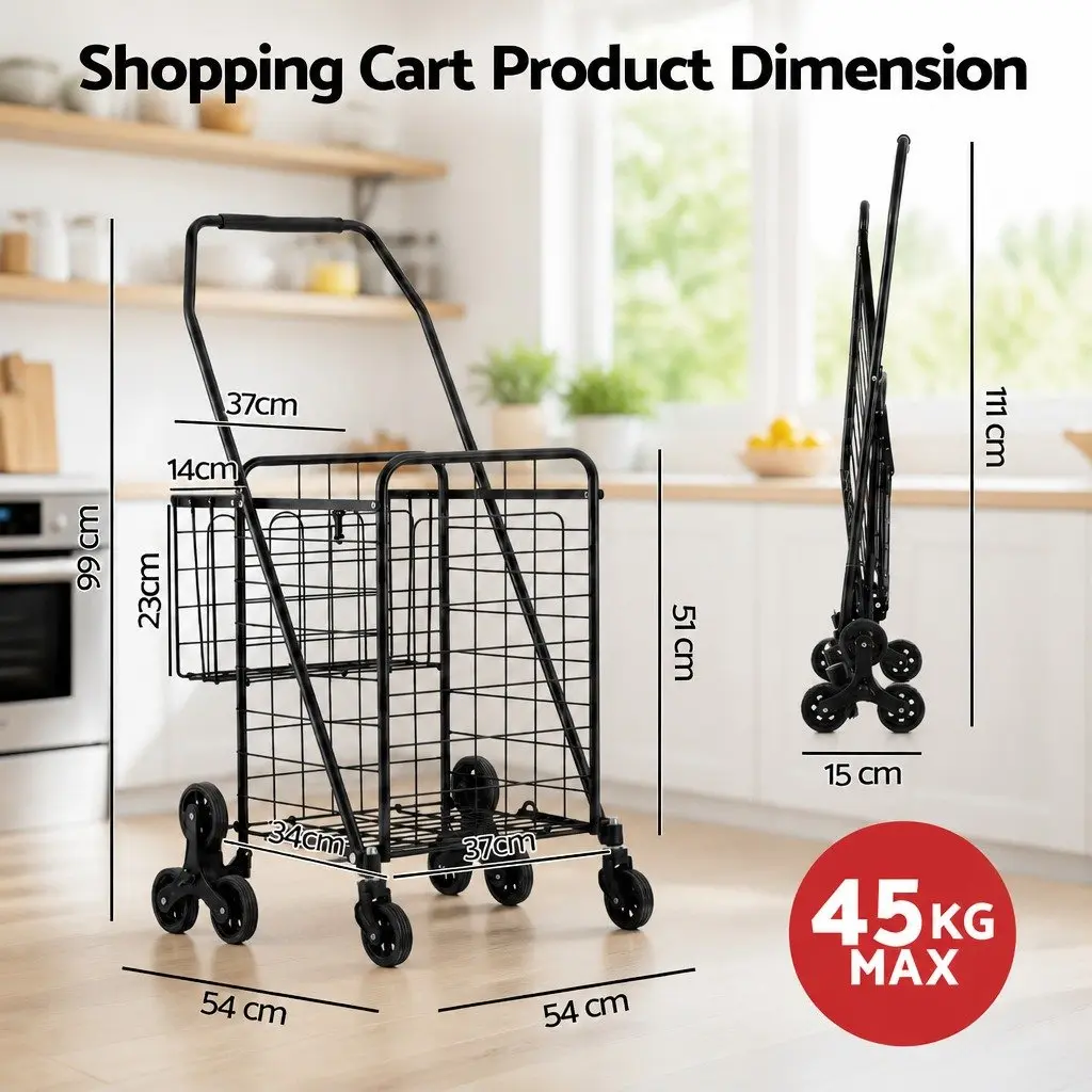 Shopping Trolley Cart Aluminium Folding Utility Stair Climbing Black Lightweight Compact