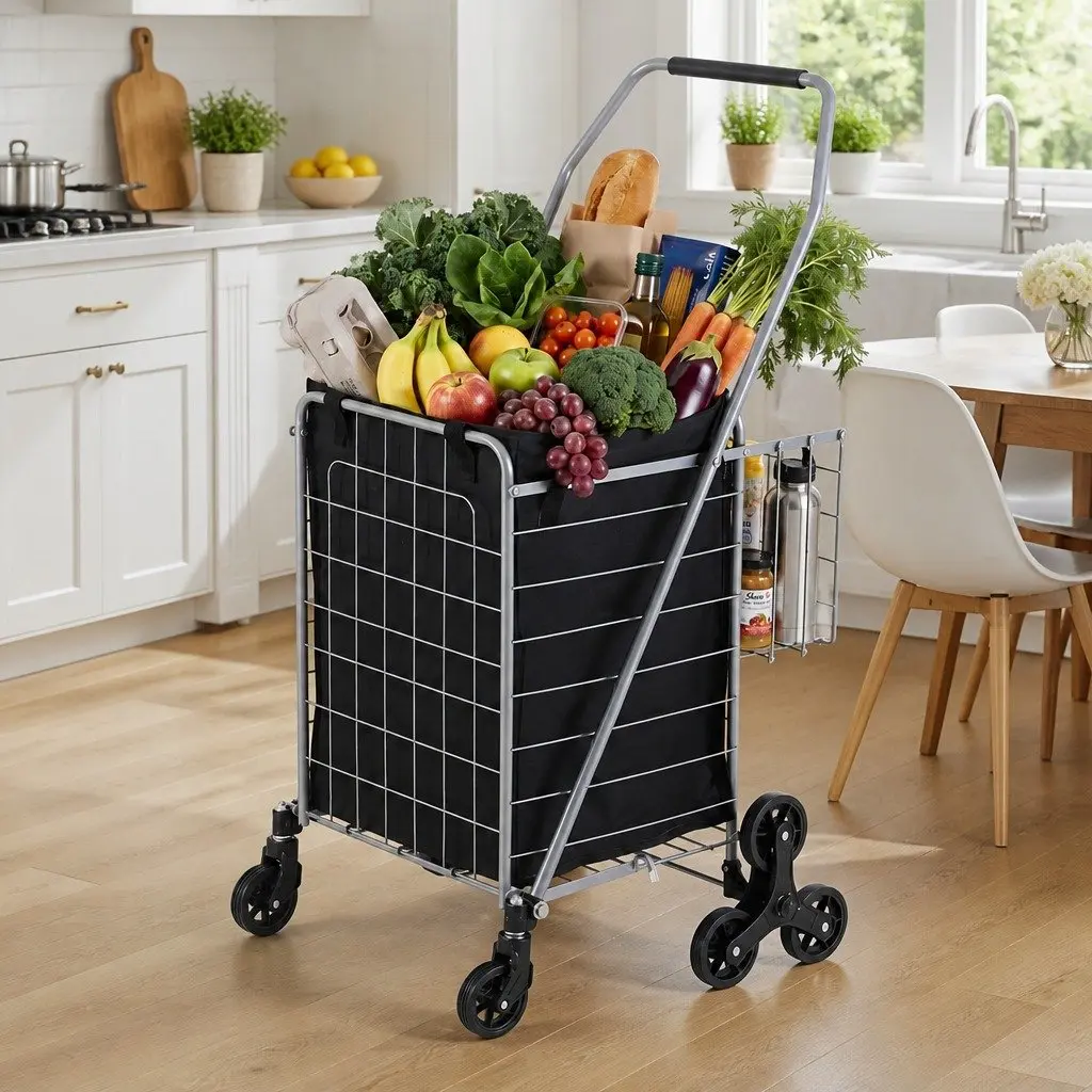 Folding Shopping Trolley Aluminium Silver