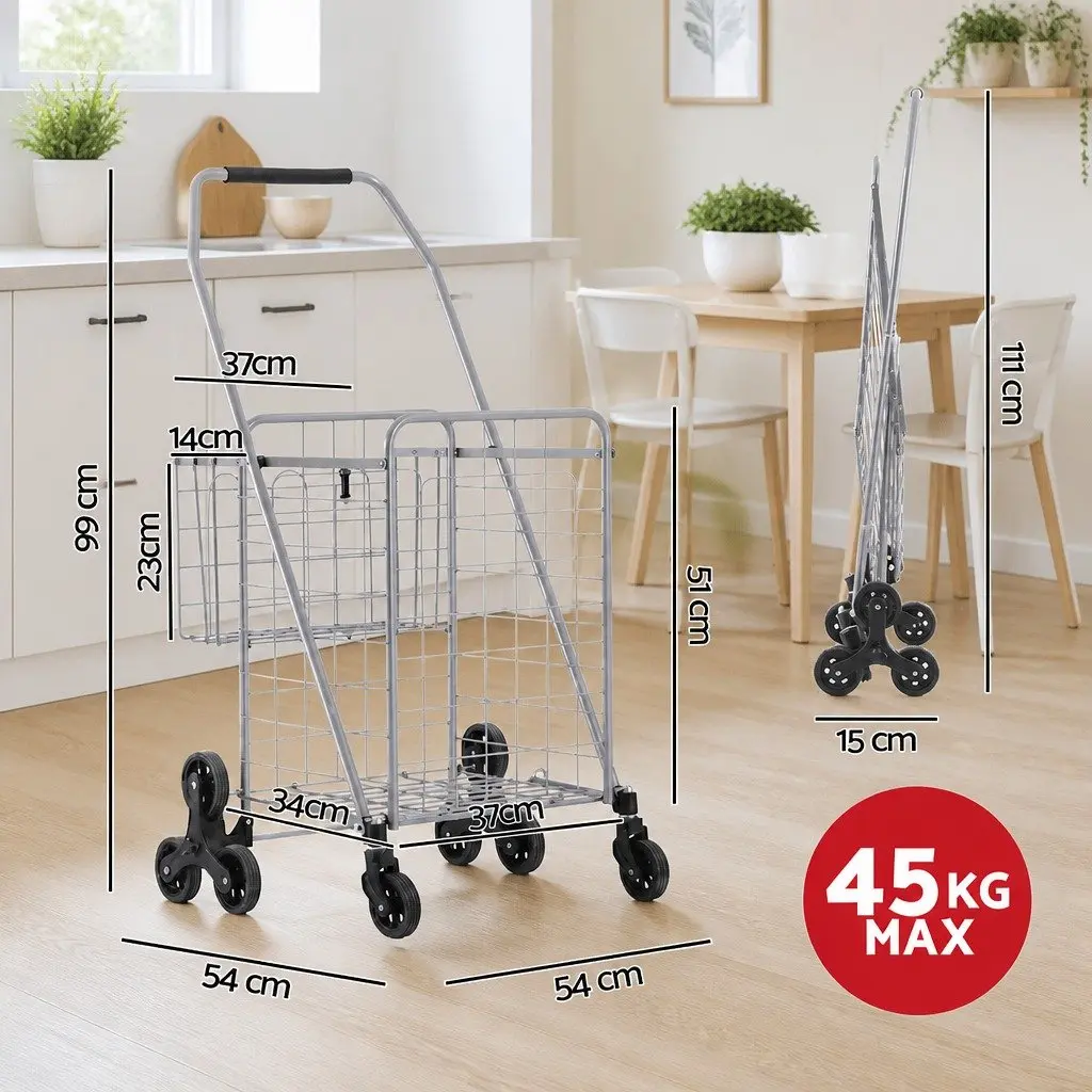 Folding Shopping Trolley Aluminium Silver
