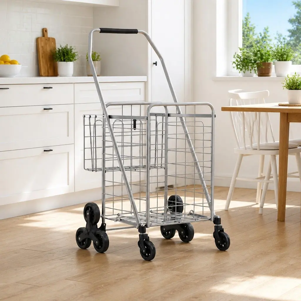 Folding Shopping Trolley Aluminium Silver