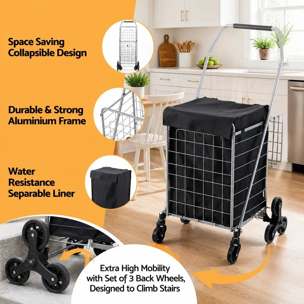 Folding Shopping Trolley Aluminium Silver
