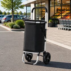 Durable Foldable Shopping Trolley Cart 45kg Capacity Black