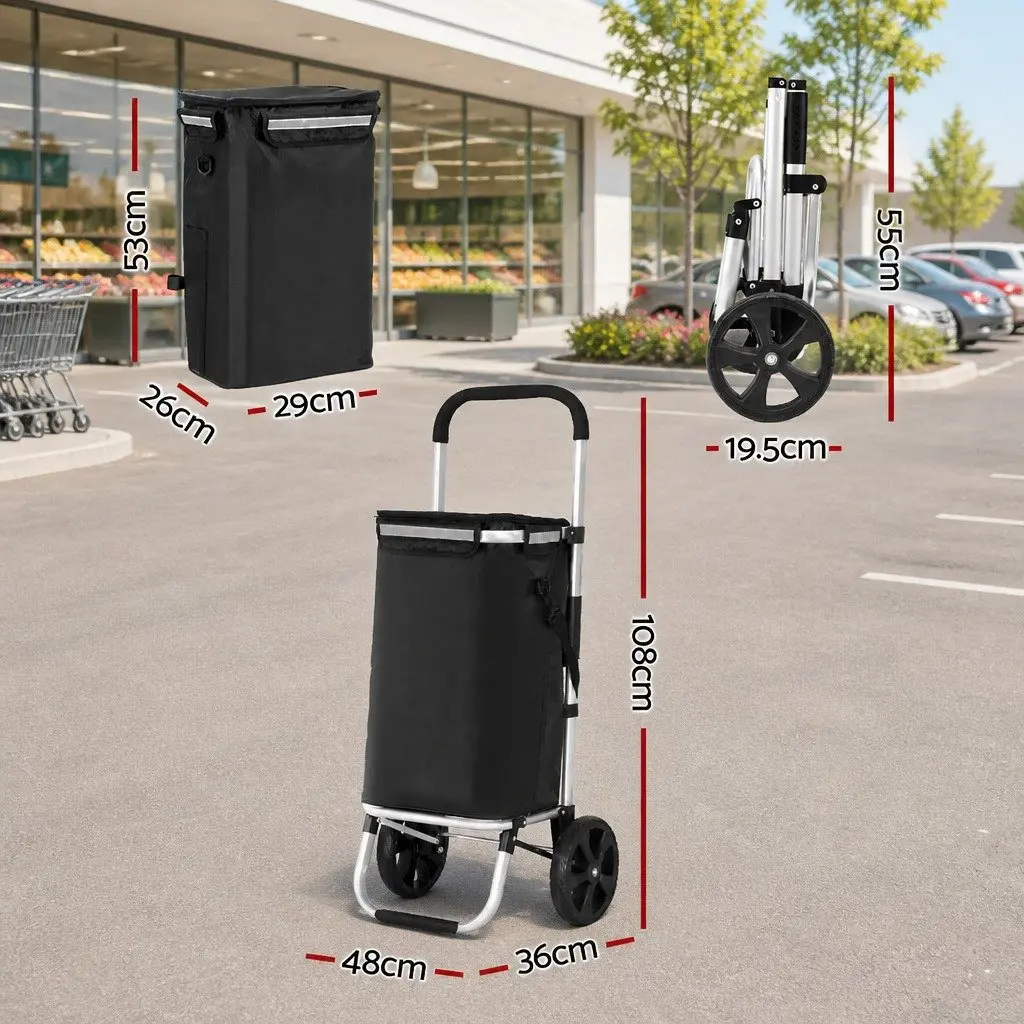 Shopping Trolley Cart Aluminium Oxford Cloth Foldable Black 45kg Capacity