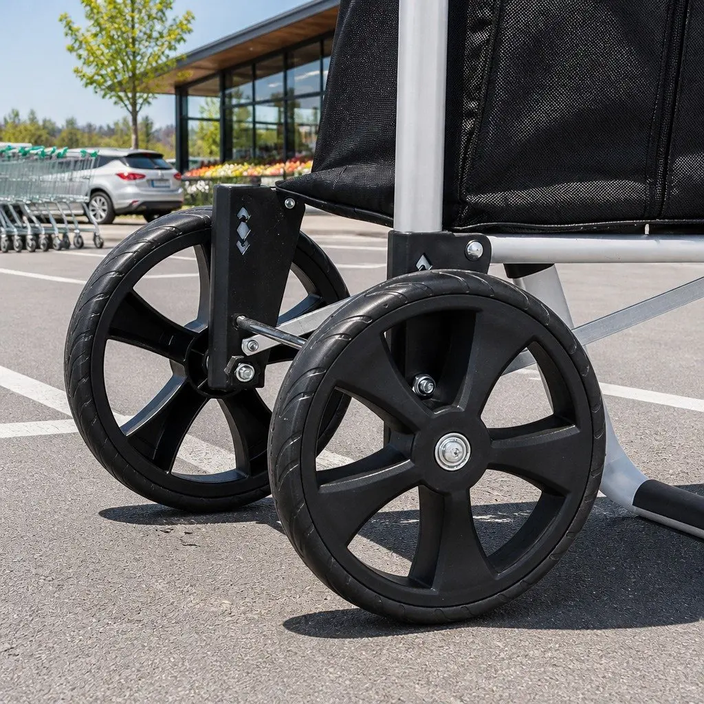 Shopping Trolley Cart Aluminium Oxford Cloth Foldable Black 45kg Capacity