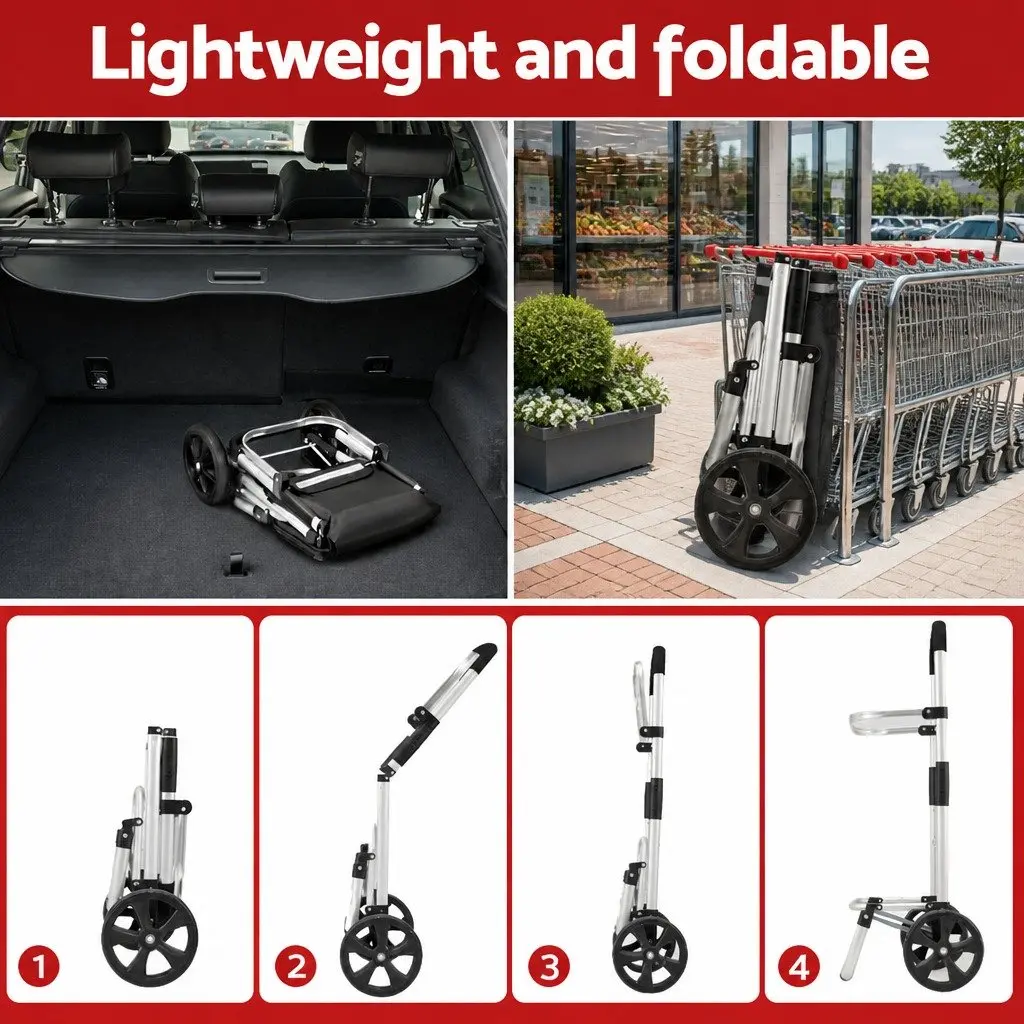 Shopping Trolley Cart Aluminium Oxford Cloth Foldable Black 45kg Capacity
