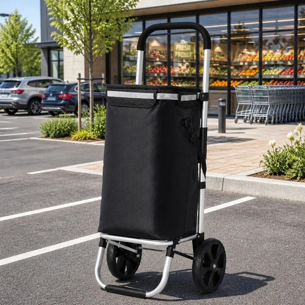 Shopping Trolley Cart Aluminium Oxford Cloth Foldable Black 45kg Capacity