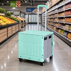 Durable Foldable 75L Shopping Trolley with Green Wheels
