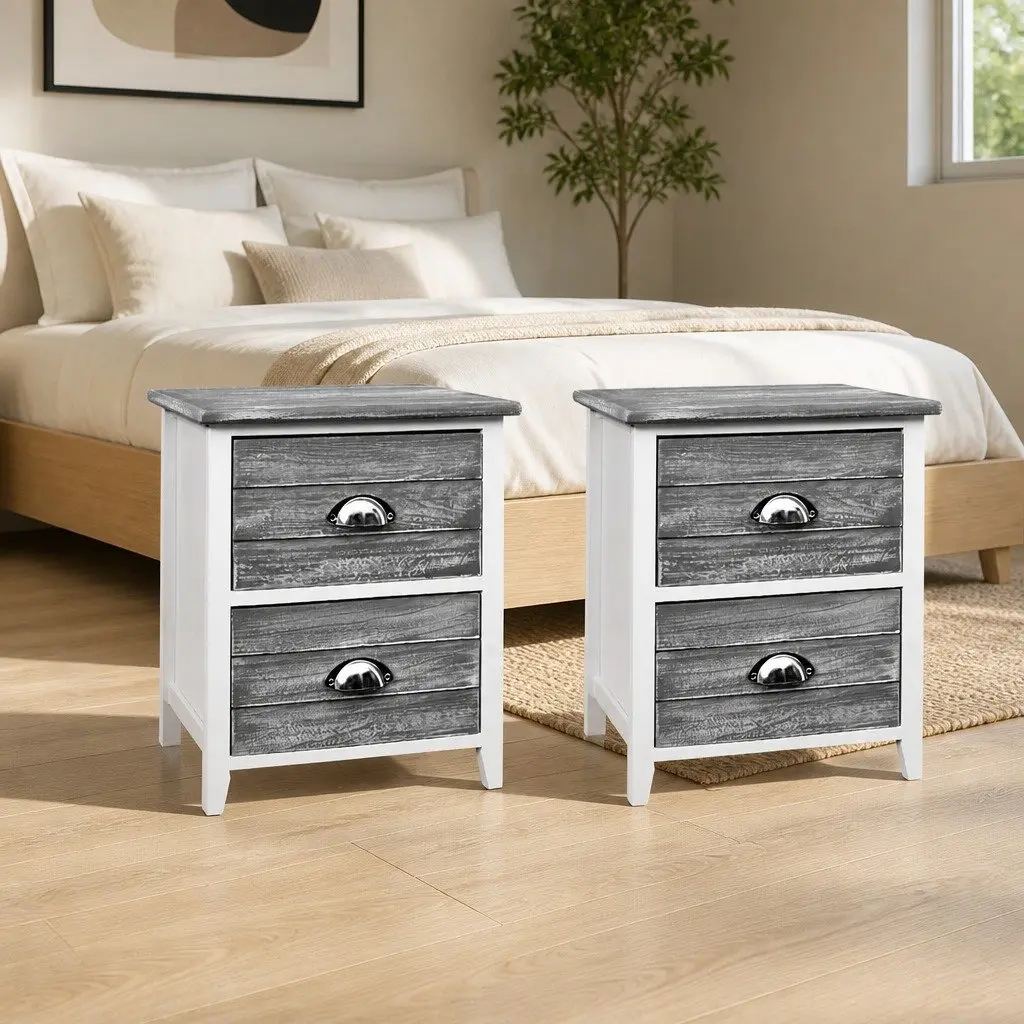 Vintage Grey Nightstand with Two Drawers