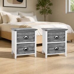Vintage Grey Nightstand with Two Drawers