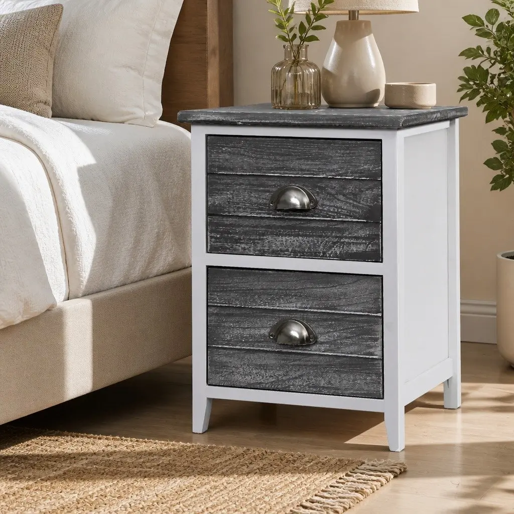 Vintage Grey Nightstand with Two Drawers
