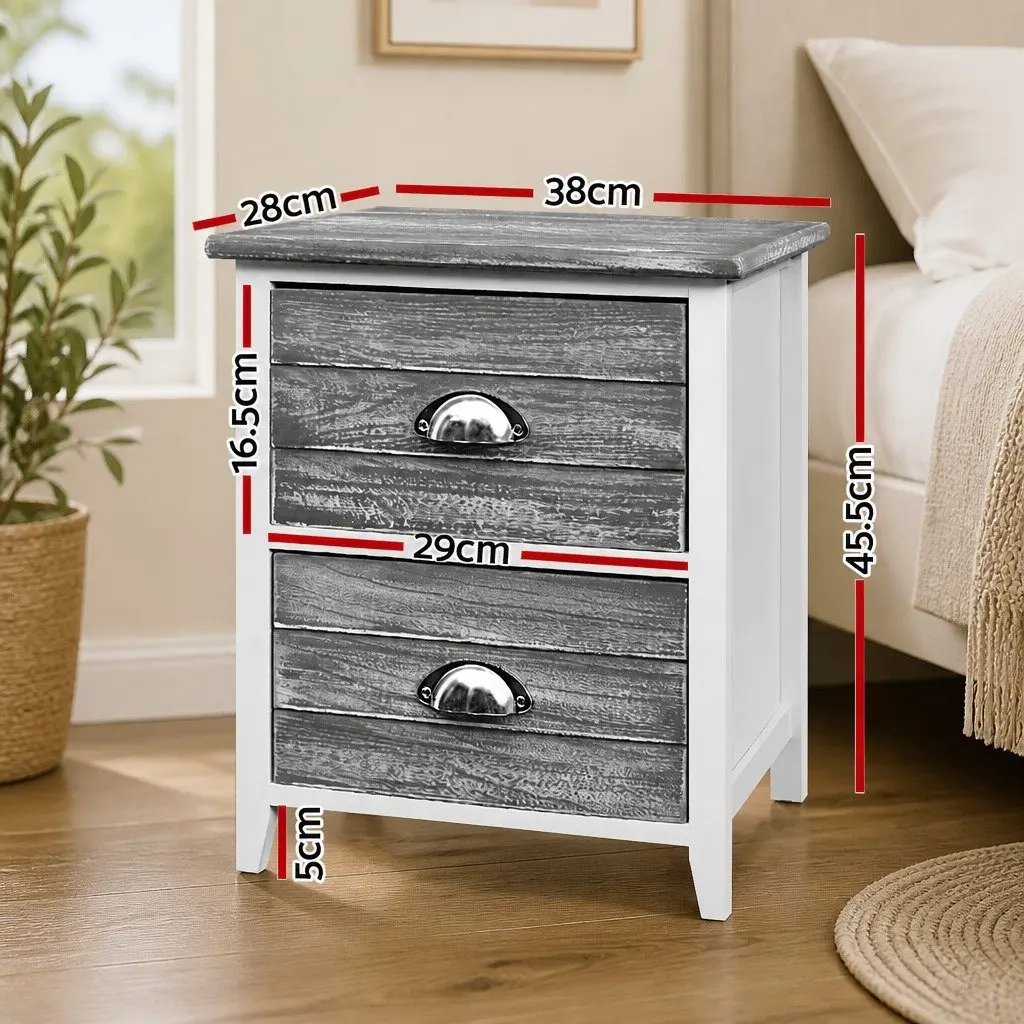 Vintage Grey Nightstand with Two Drawers