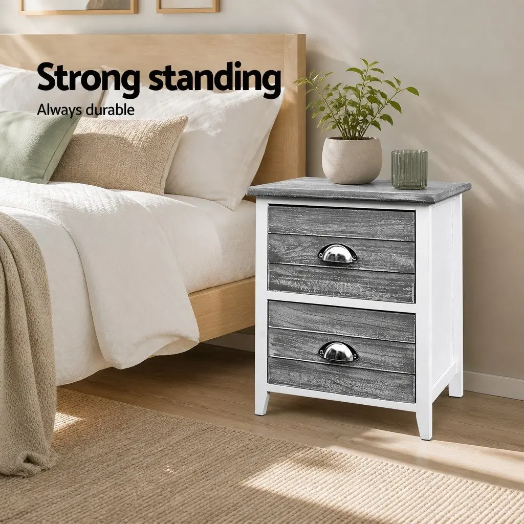 Vintage Grey Nightstand with Two Drawers