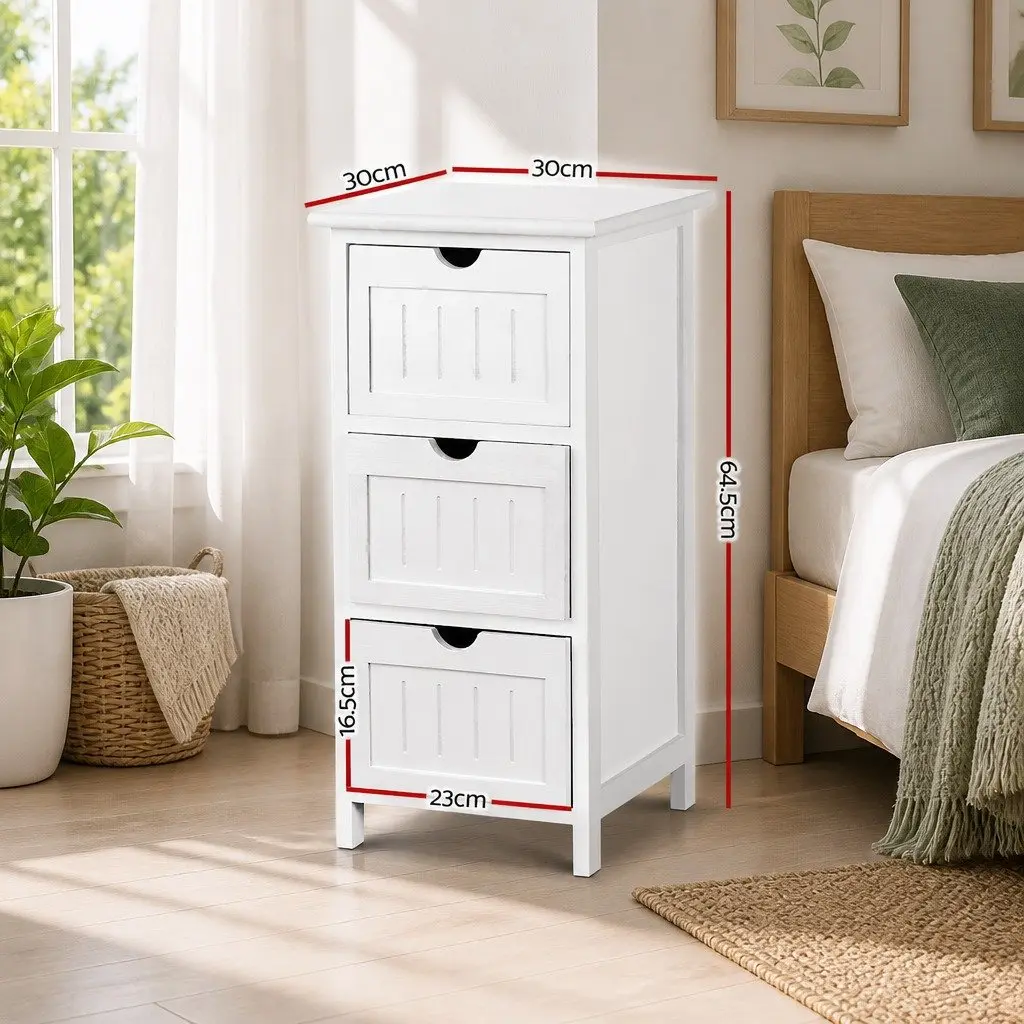 White Bedside Table with 3 Drawers