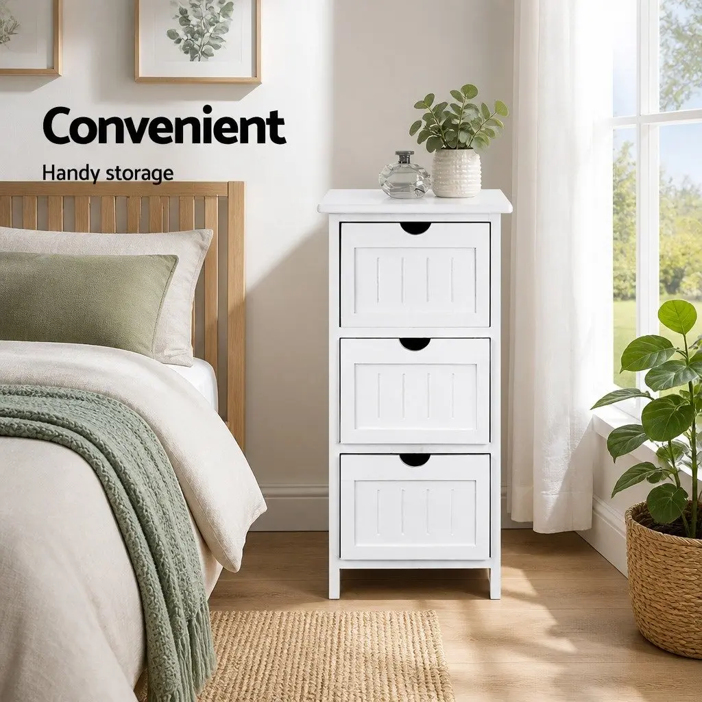 White Bedside Table with 3 Drawers