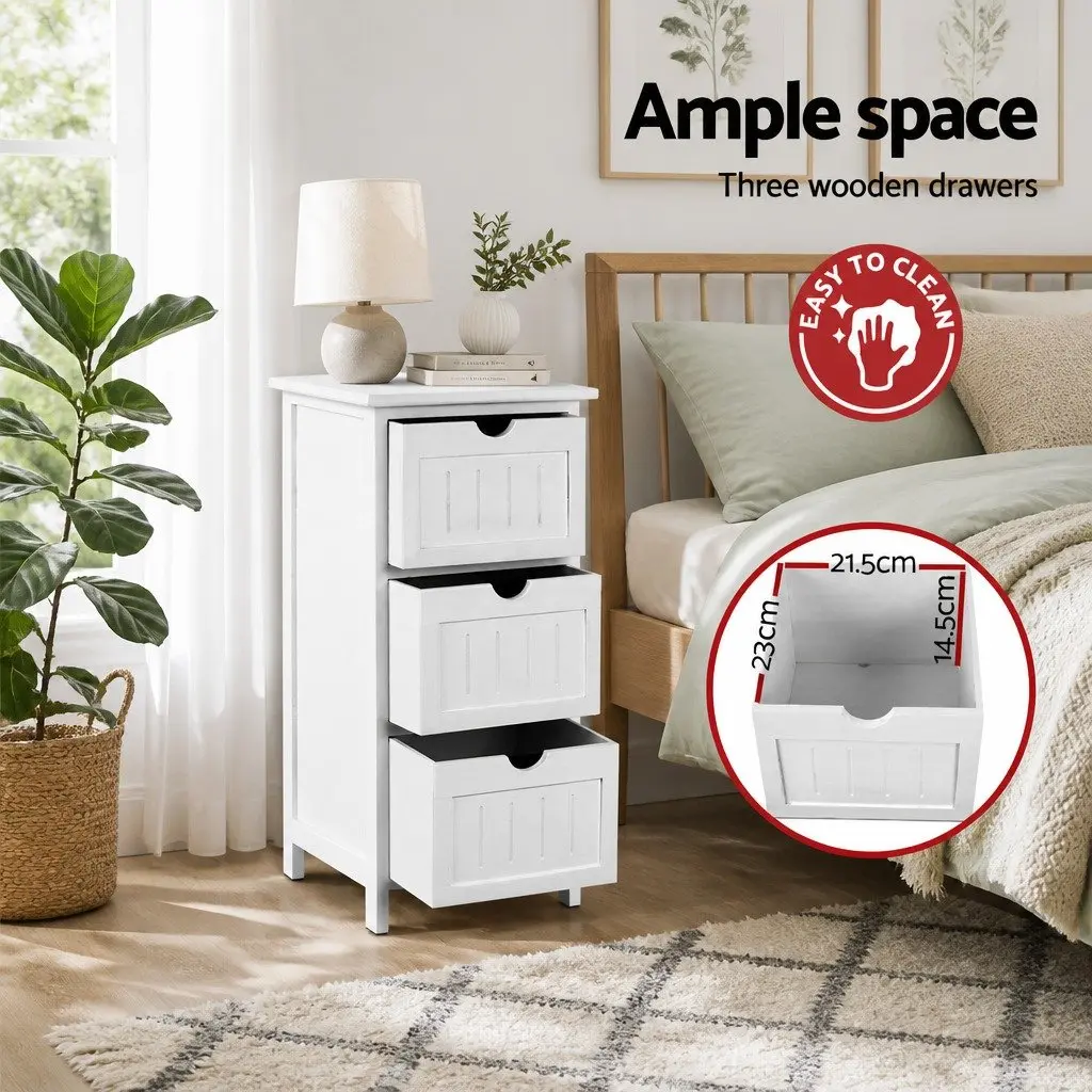 White Bedside Table with 3 Drawers