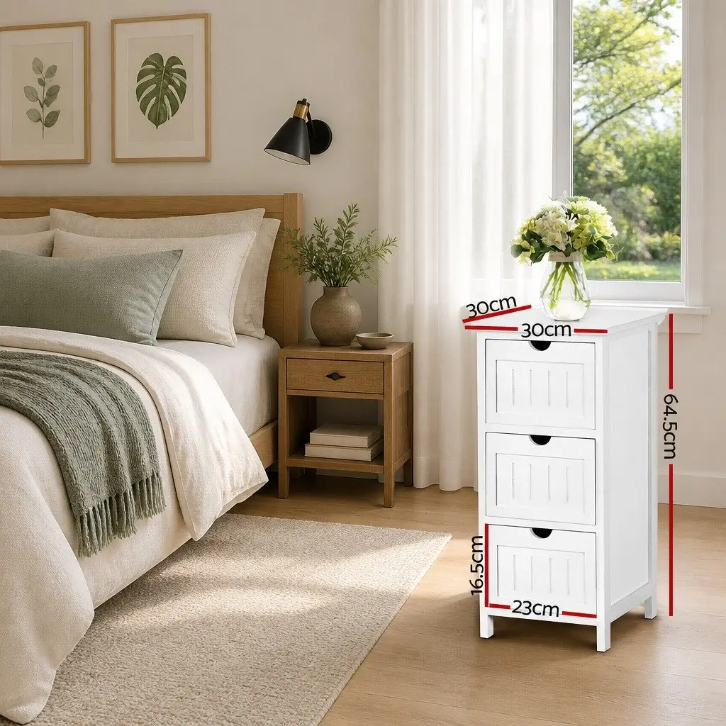 White Bedside Table with 3 Drawers