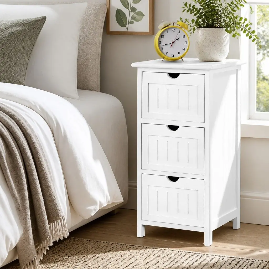 White Bedside Table with 3 Drawers