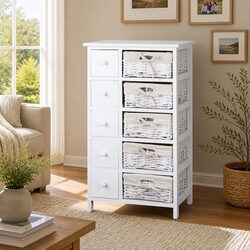 Sturdy White Storage Cabinet with 5 Drawers and 5 Baskets