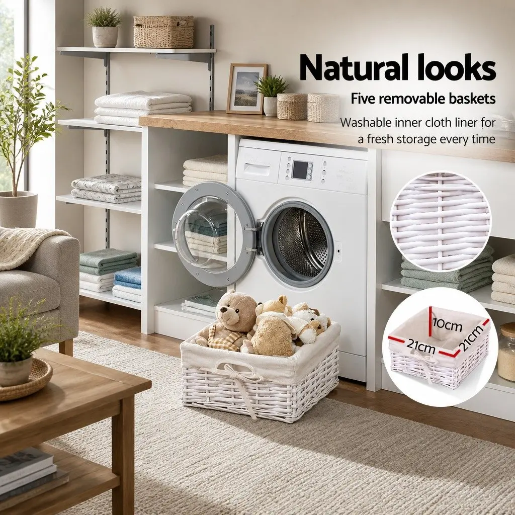 White Storage Cabinet with 5 Drawers and 5 Baskets