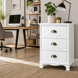 Vintage White Wooden Nightstand with 3 Drawers