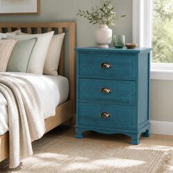 Vintage Blue Nightstand with 3 Drawers for Storage