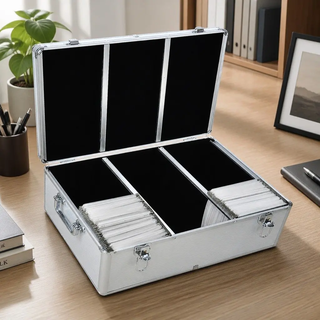 CD DVD Storage Case Aluminium 500 Disc Size 44.5cm x 31cm x 18.5cm Colour Silver