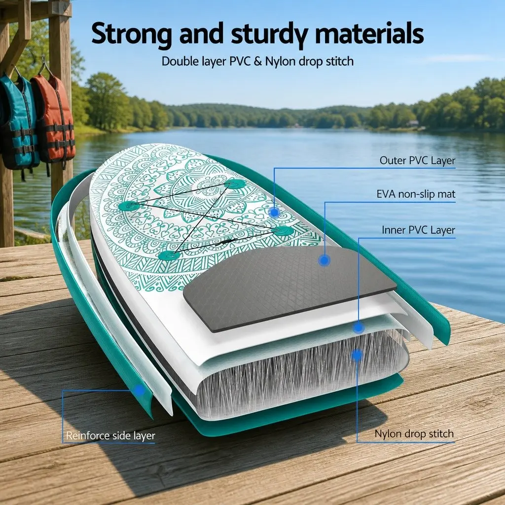Inflatable Stand Up Paddle Board Drop-Stitch Core 10.6ft Green
