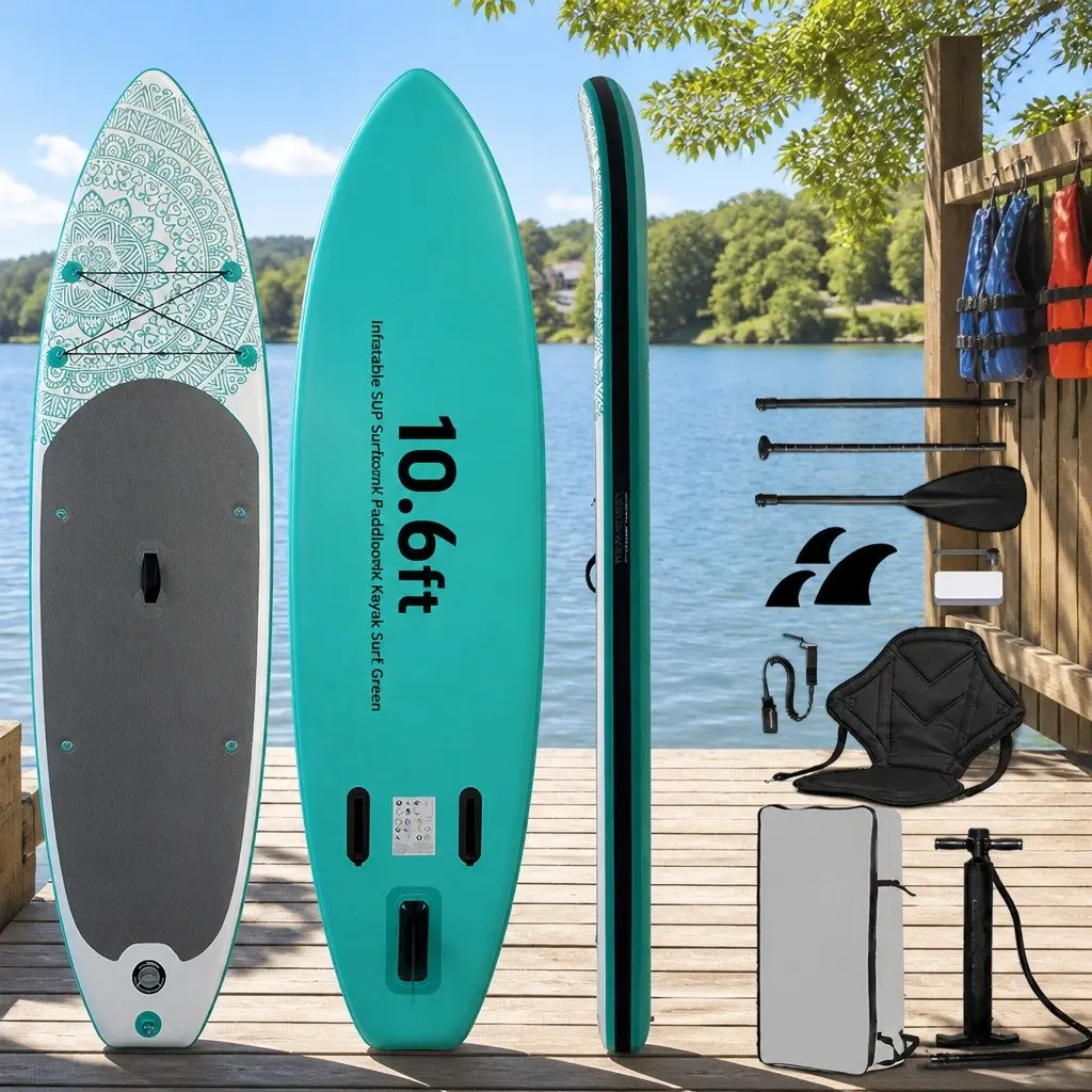 Inflatable Stand Up Paddle Board Drop-Stitch Core 10.6ft Green