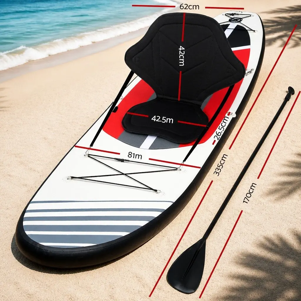 Inflatable Stand Up Paddle Board 11ft Drop Stitch Core Black with Adjustable Paddle Pump Kayak Seat