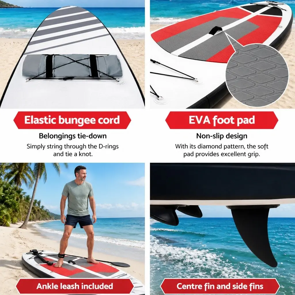 Inflatable Stand Up Paddle Board 11ft Drop Stitch Core Black with Adjustable Paddle Pump Kayak Seat