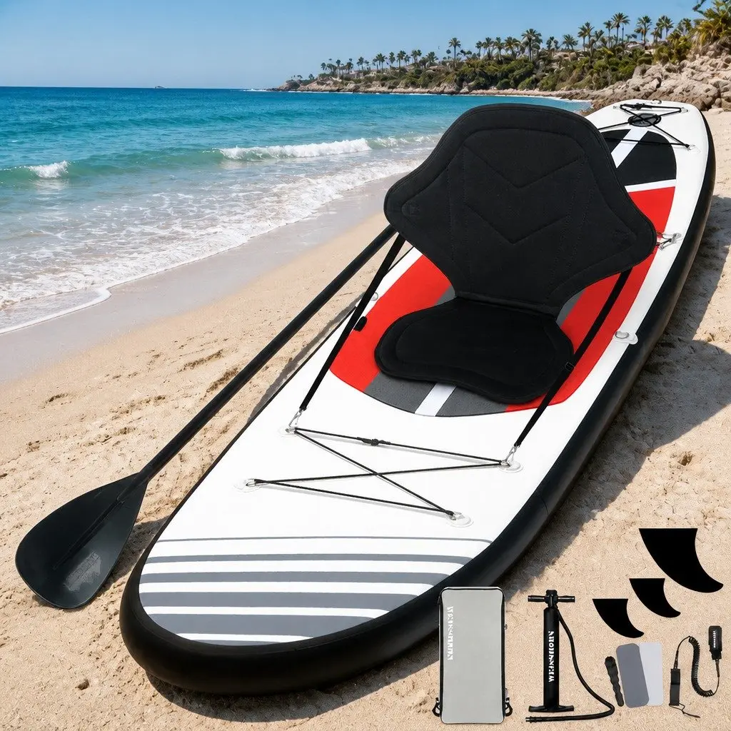 Inflatable Stand Up Paddle Board 11ft Drop Stitch Core Black with Adjustable Paddle Pump Kayak Seat