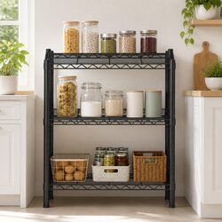 3-Tier Shelving Unit Adjustable Storage Rack Steel Kitchen Garage Organiser