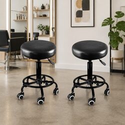 Salon Swivel Bar Stools Adjustable Height Gas Lift 360 Rotation Footrest Casters