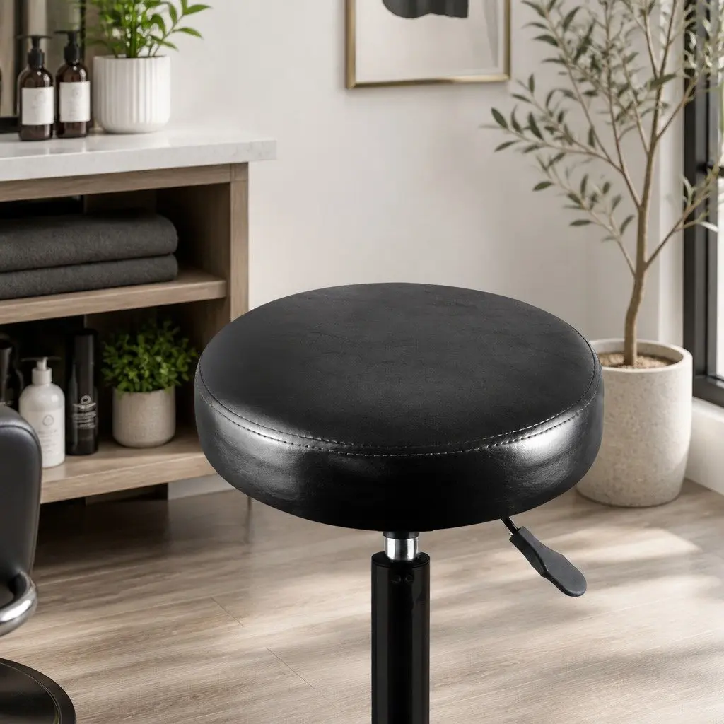 Salon Swivel Bar Stools PU Leather Adjustable Height Black 360 Rotation