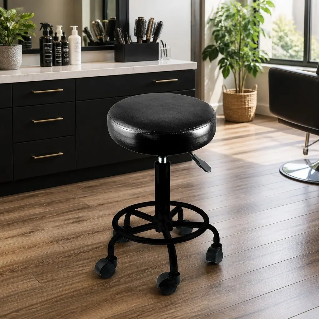 Salon Swivel Bar Stools PU Leather Adjustable Height Black 360 Rotation