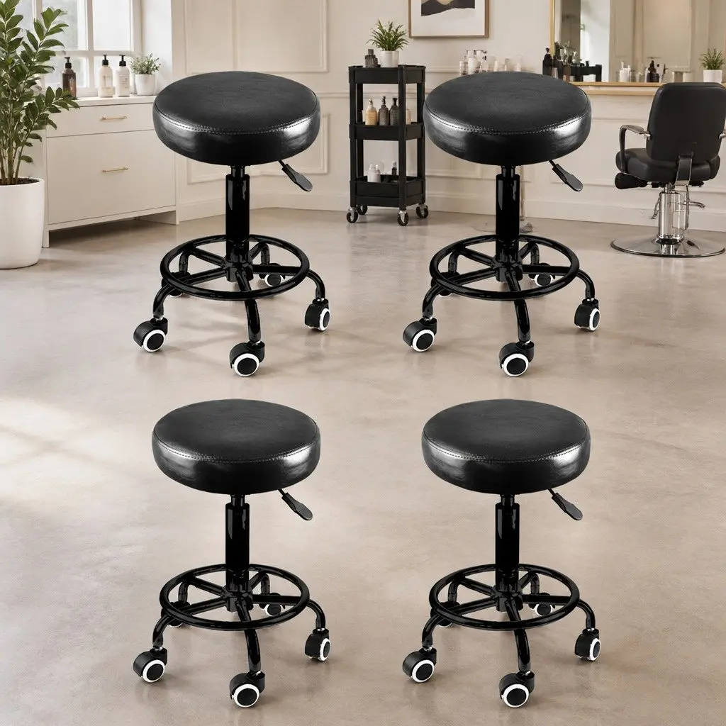 Black PU Leather Salon Stool with Gas-Lift