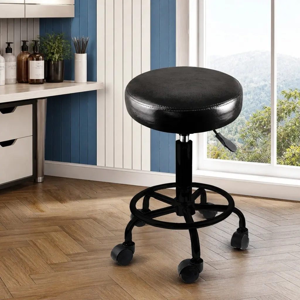 Swivel Bar Stools Black PU Leather Adjustable Height with Gas Lift for Salon Use 4 Piece