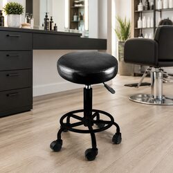 Adjustable Black PU Leather Salon Stool with Swivel Chair