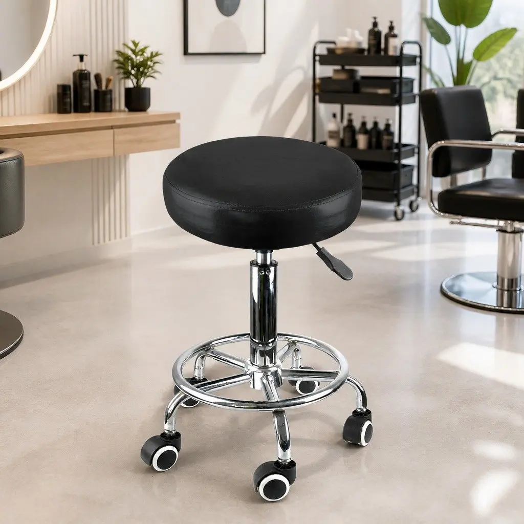 4x Swivel Bar Stools Height Adjustable Salon Hairdressing Chrome Footrest PU