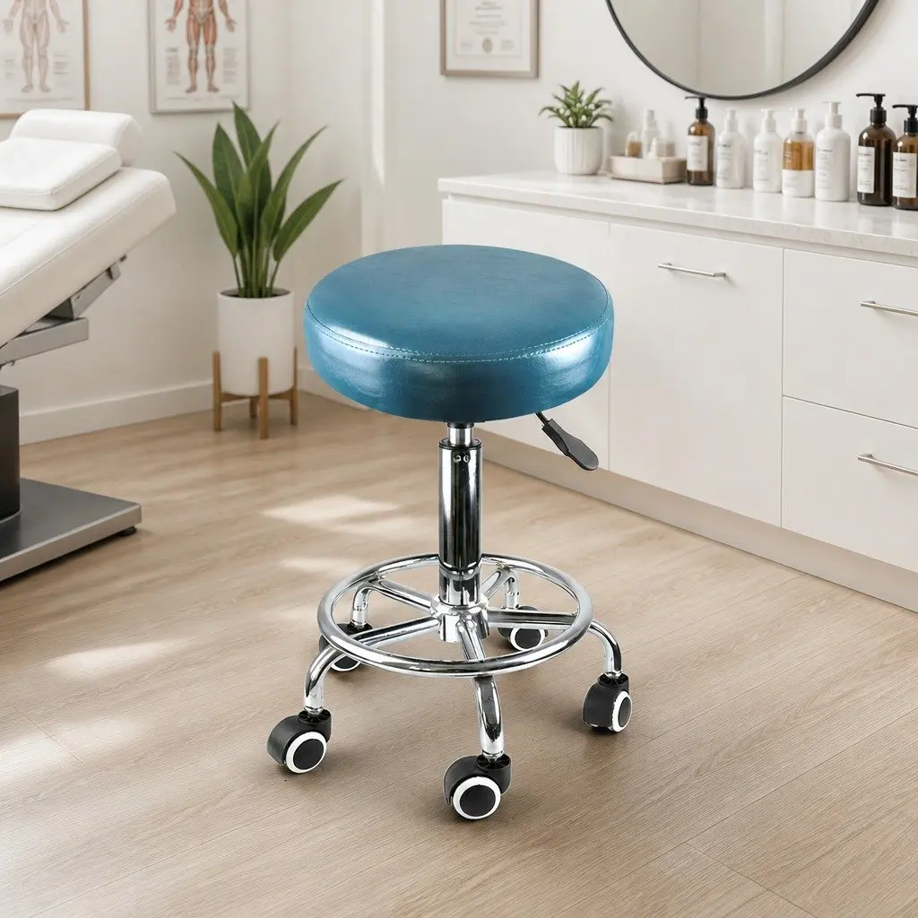 Salon Swivel Stool PU Leather Teal Height Adjustable 36cm x 36cm 51cm to 69cm